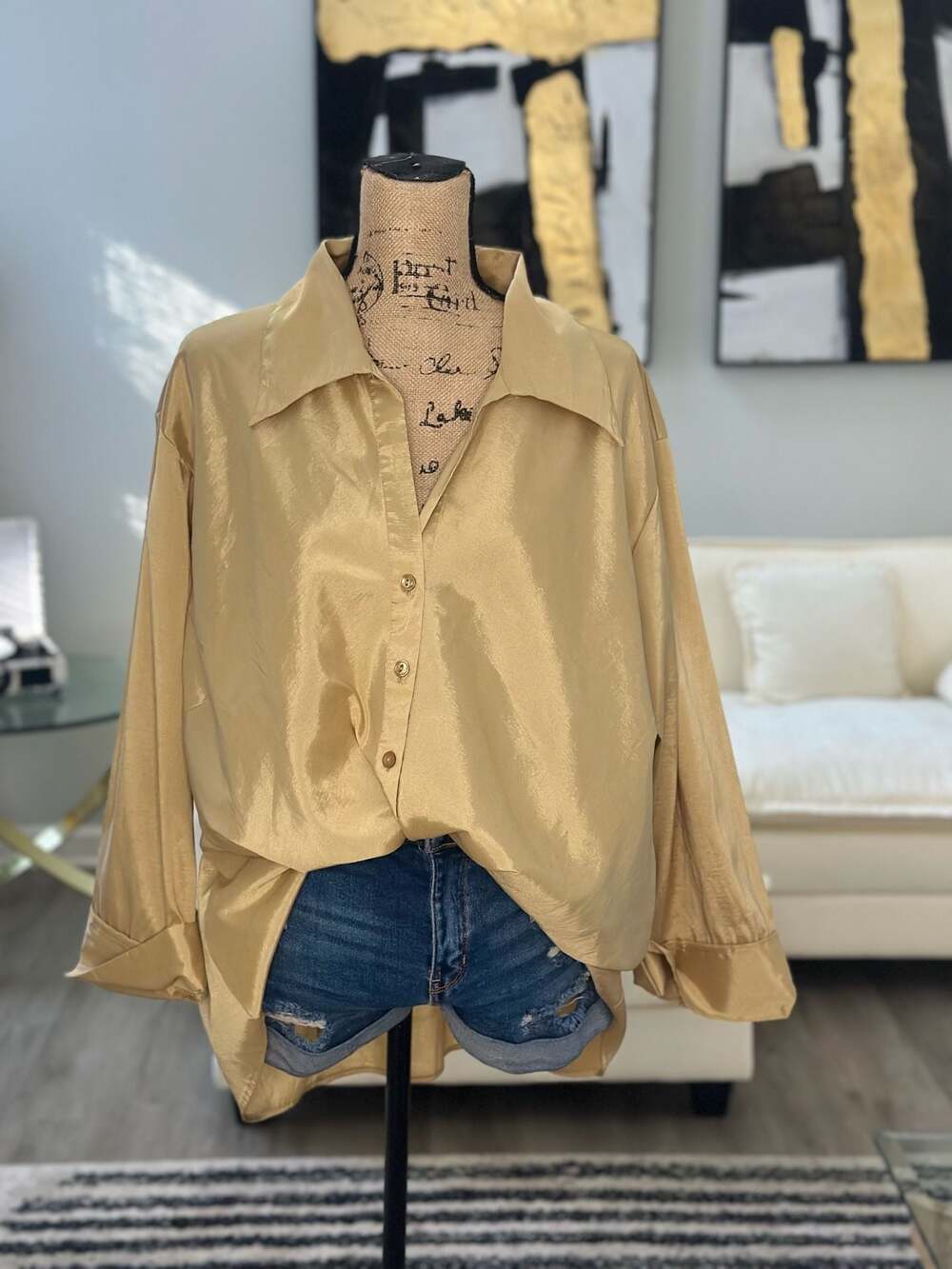 Studio C Plus Vintage Gold Button Down Shirt Plus Size 26/28